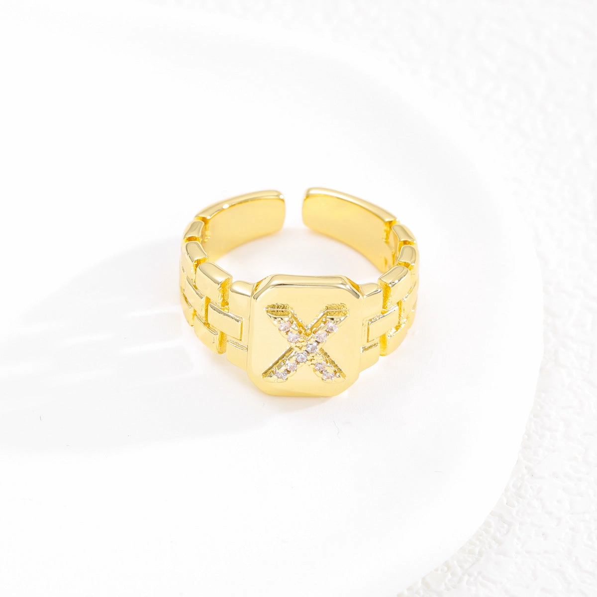 Wholesale Gold plated letter series open ring