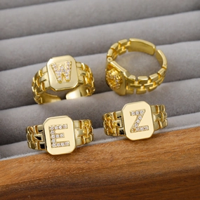 Wholesale Gold plated letter series open ring