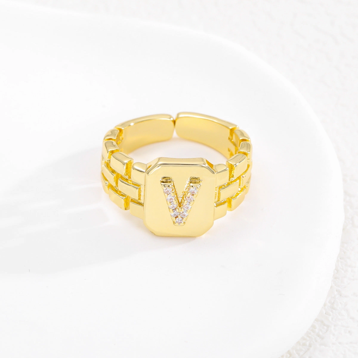 Wholesale Gold plated letter series open ring