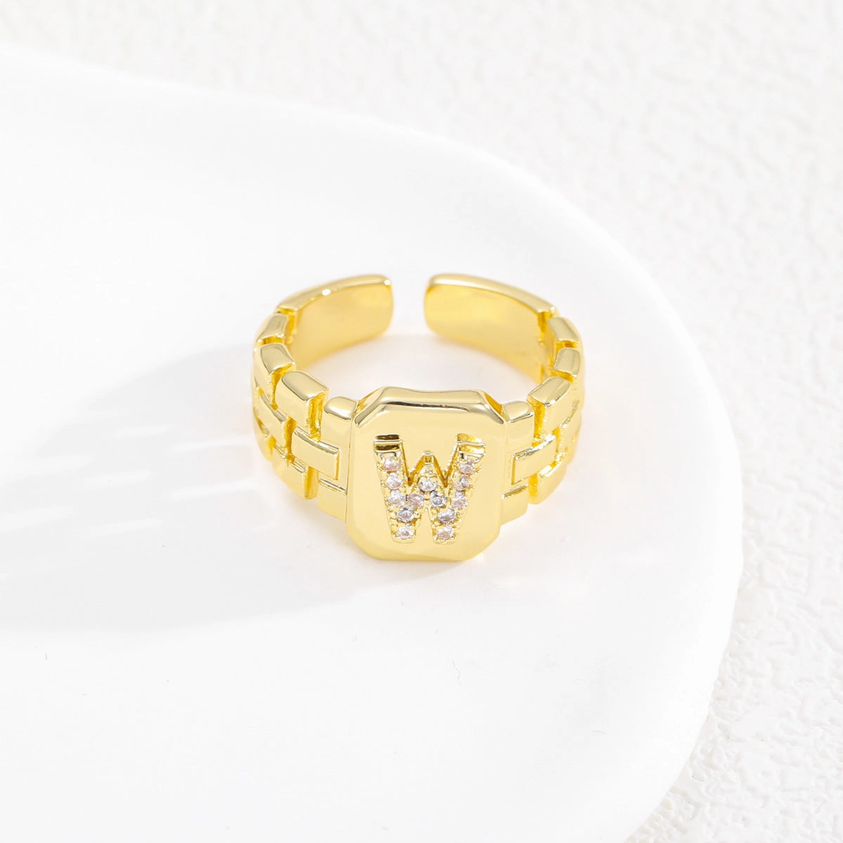 Wholesale Gold plated letter series open ring