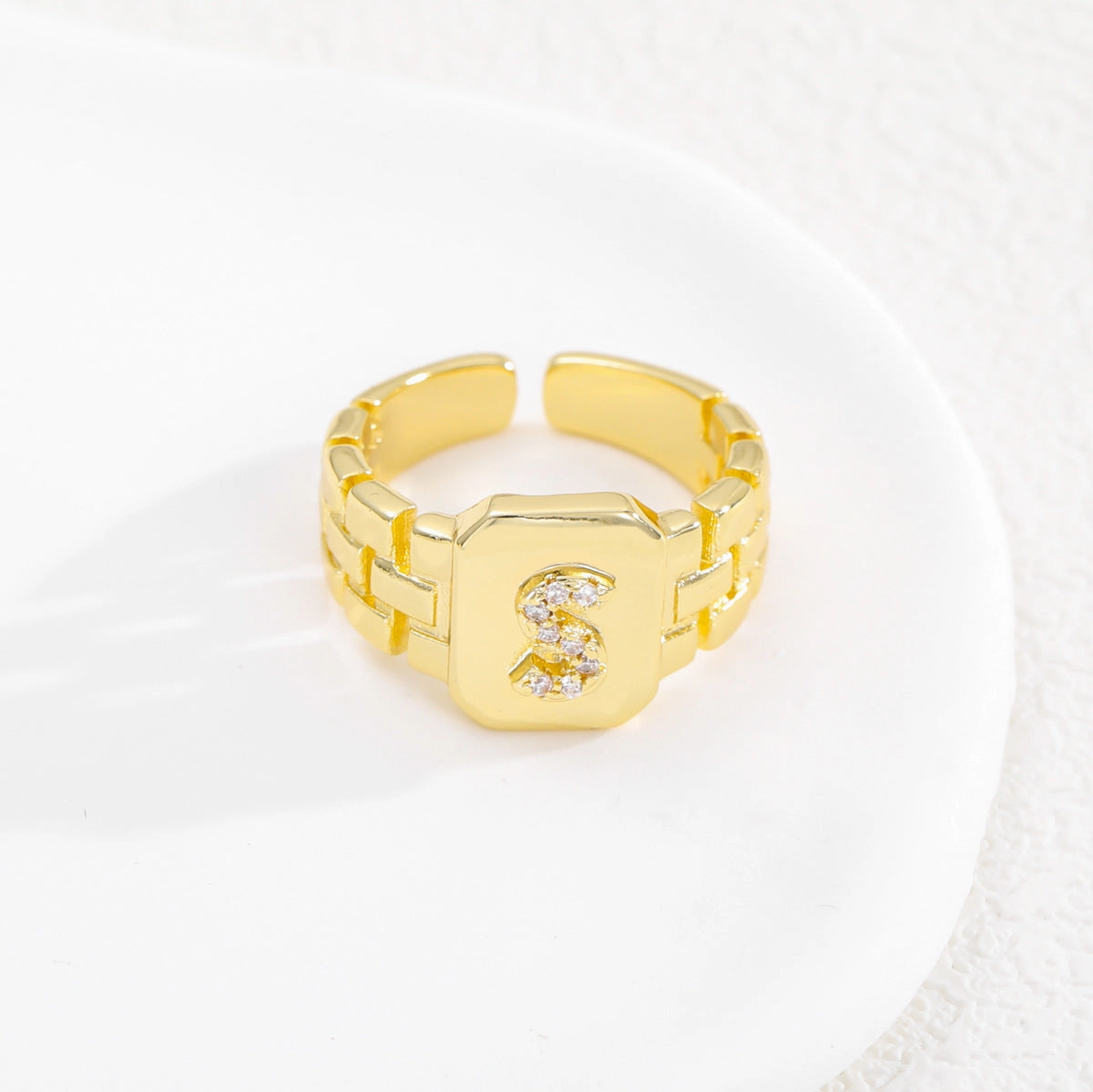 Wholesale Gold plated letter series open ring