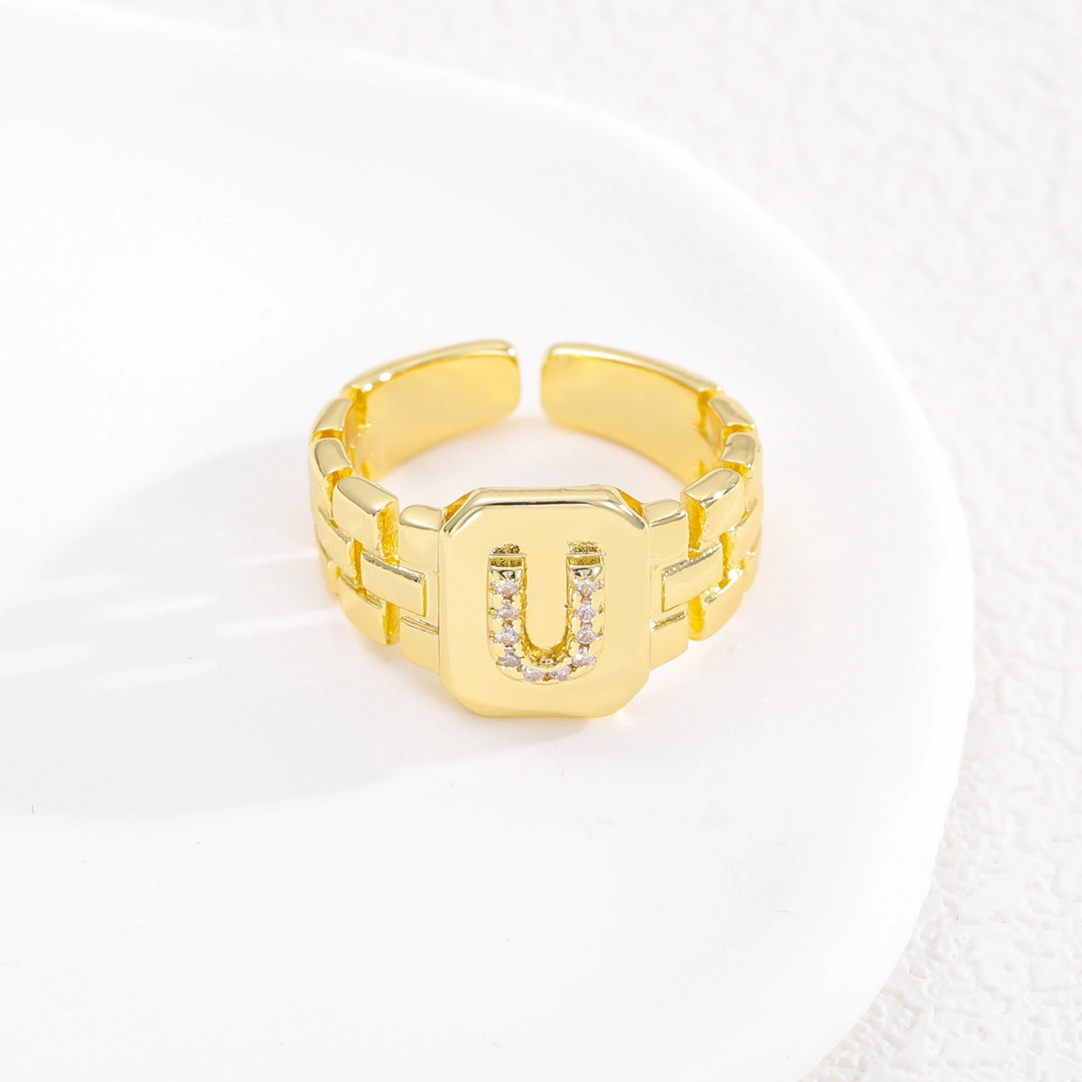 Wholesale Gold plated letter series open ring