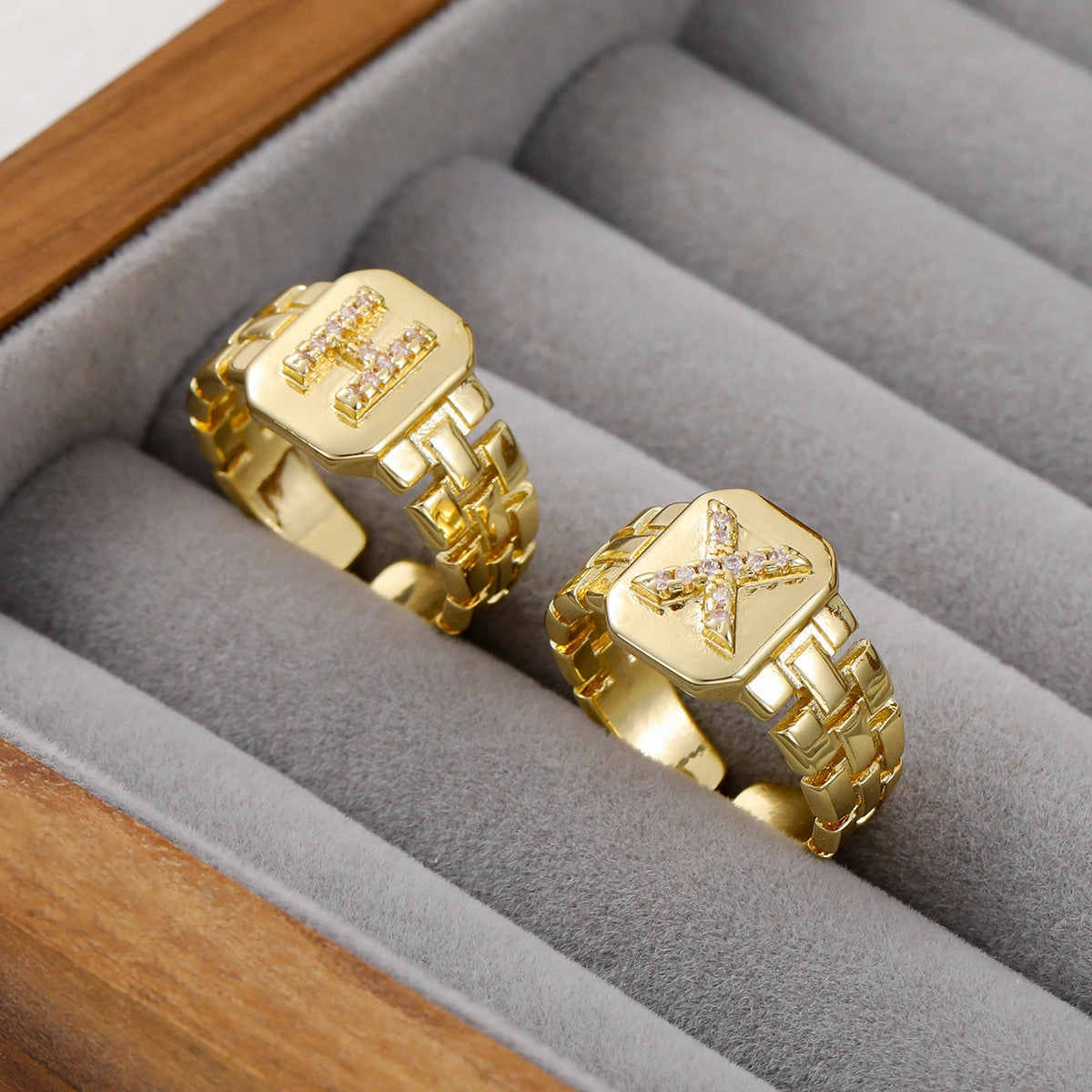 Wholesale Gold plated letter series open ring