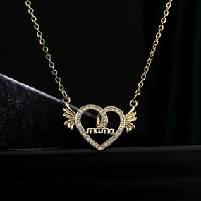 Wholesale Gold Plated Mother's Day Heart Wings Alloy Necklaces