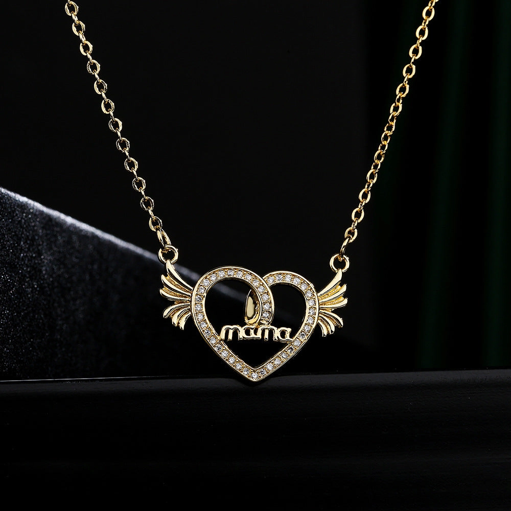 Wholesale Gold Plated Mother's Day Heart Wings Alloy Necklaces