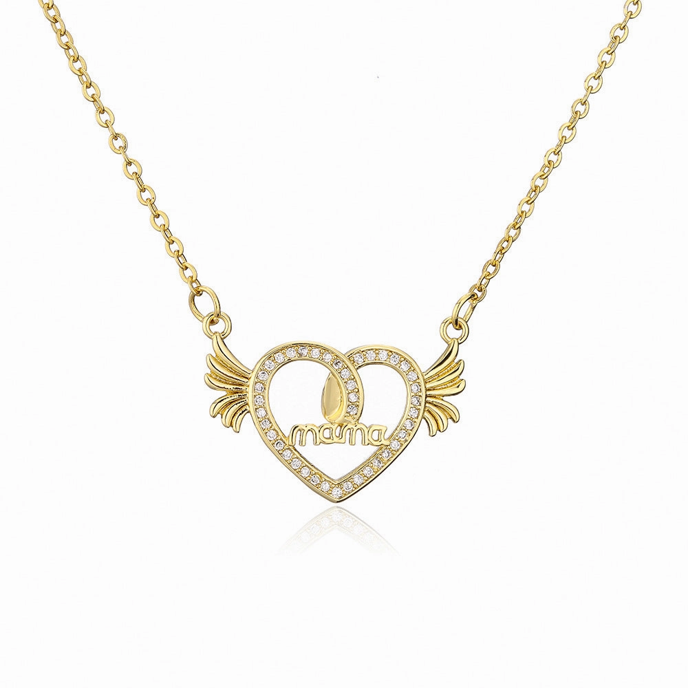 Wholesale Gold Plated Mother's Day Heart Wings Alloy Necklaces