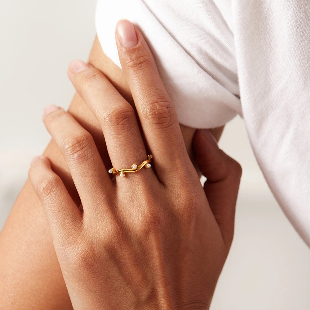 Wholesale Gold Plated Pearl Stainless Steel Rings