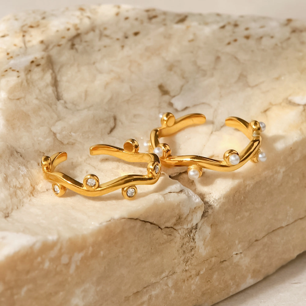 Wholesale Gold Plated Pearl Stainless Steel Rings