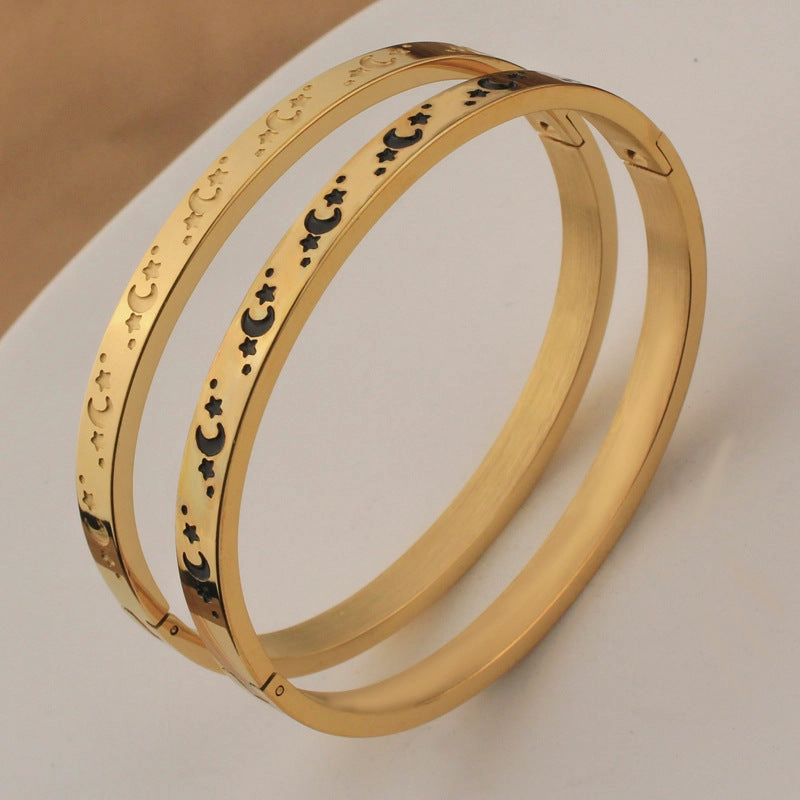 Wholesale Gold Plated Star Moon Stainless Steel Bracelet