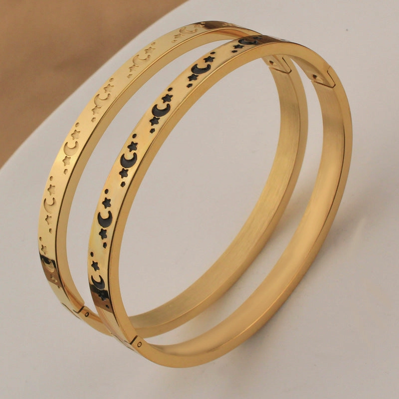 Wholesale Gold Plated Star Moon Stainless Steel Bracelet