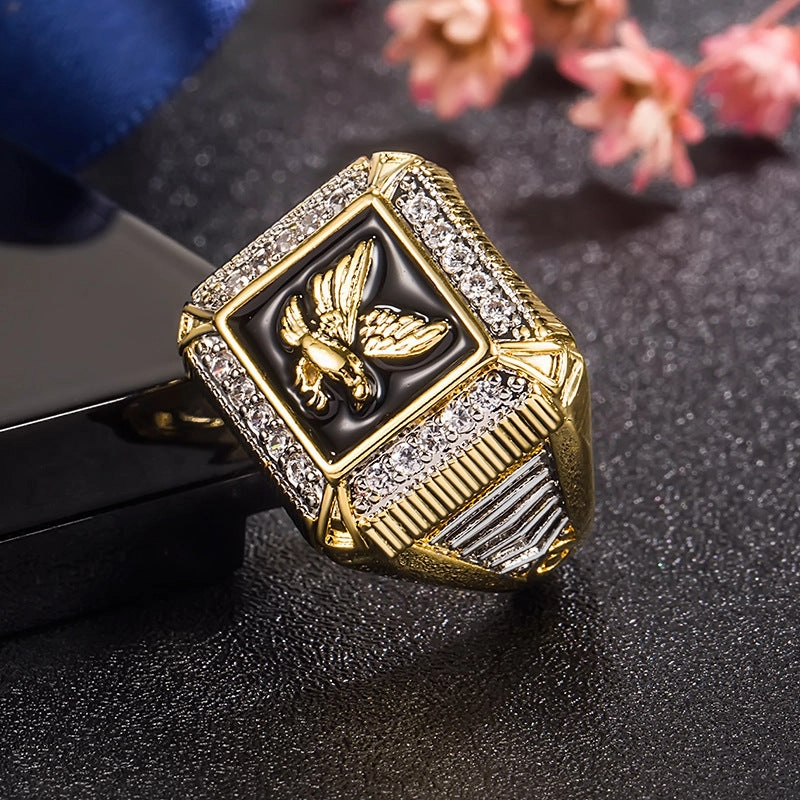 Wholesale Gold Plated Zircon Eagle Mens Copper Rings
