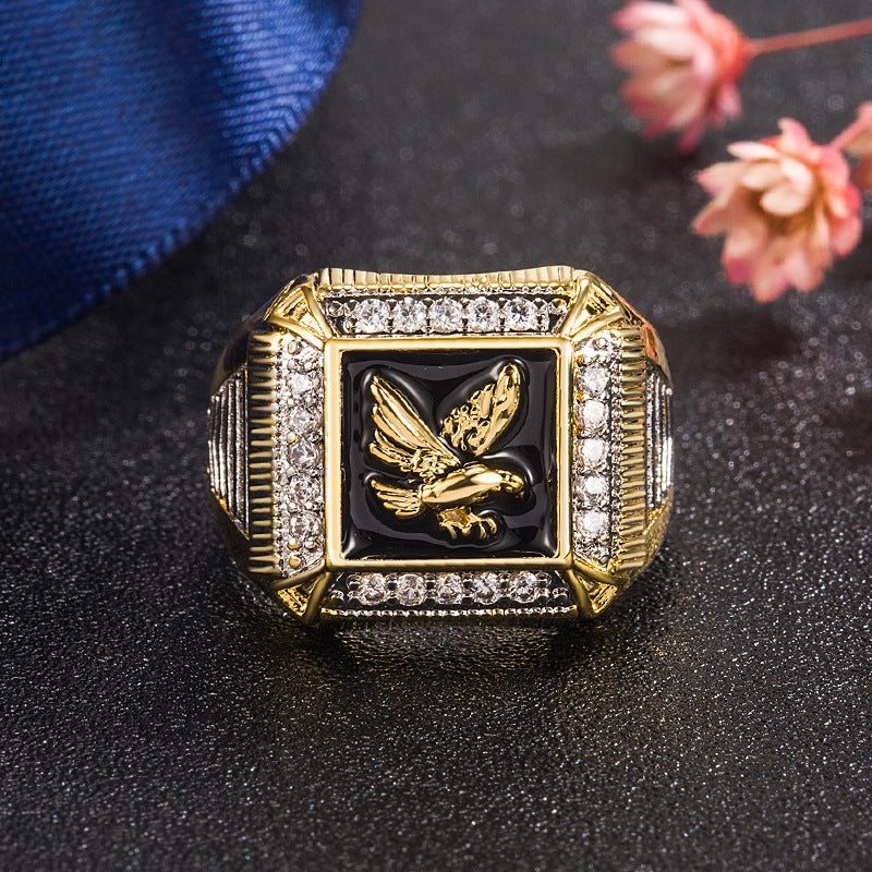 Wholesale Gold Plated Zircon Eagle Mens Copper Rings