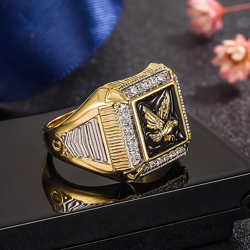 Wholesale Gold Plated Zircon Eagle Mens Copper Rings