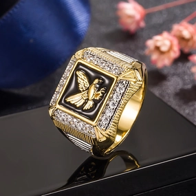 Wholesale Gold Plated Zircon Eagle Mens Copper Rings