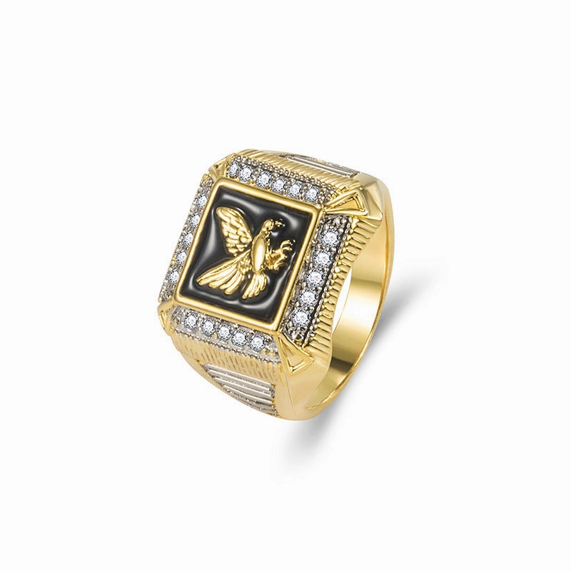Wholesale Gold Plated Zircon Eagle Mens Copper Rings