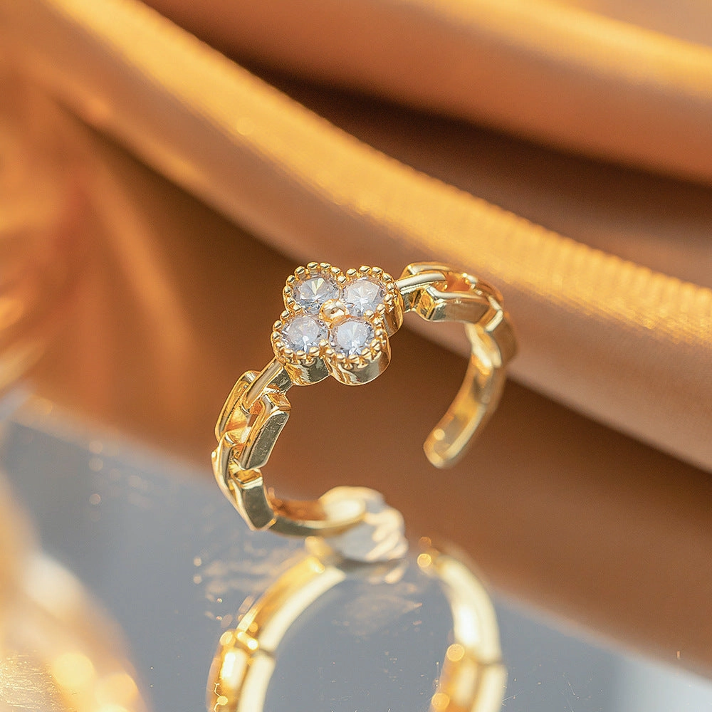 Wholesale Gold Plated Zircon Open Adjustable Ring