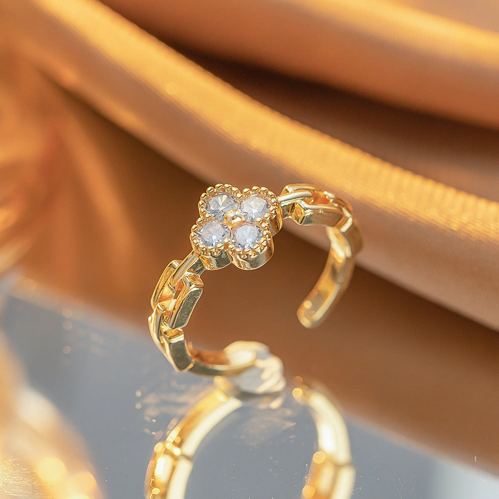 Wholesale Gold Plated Zircon Open Adjustable Ring