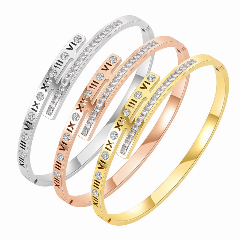 Wholesale Gold-plated Zircon Staggered Buckle Non-fading Stainless Steel Bracelet