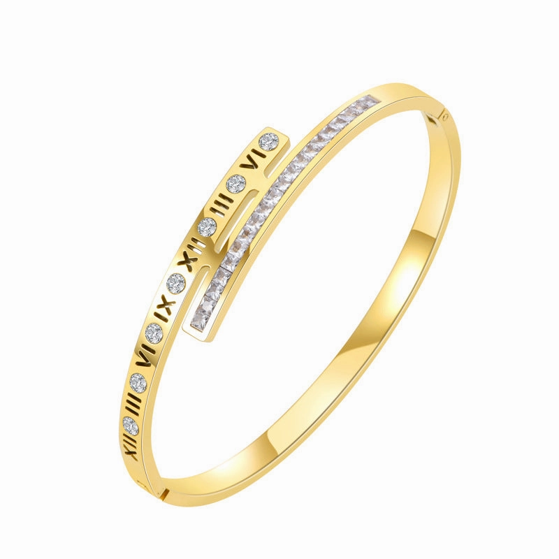 Wholesale Gold-plated Zircon Staggered Buckle Non-fading Stainless Steel Bracelet