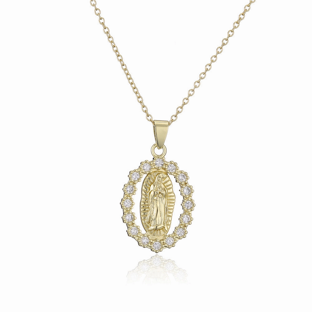 Wholesale Gold Plated Zircon Virgin Mary Alloy Necklaces