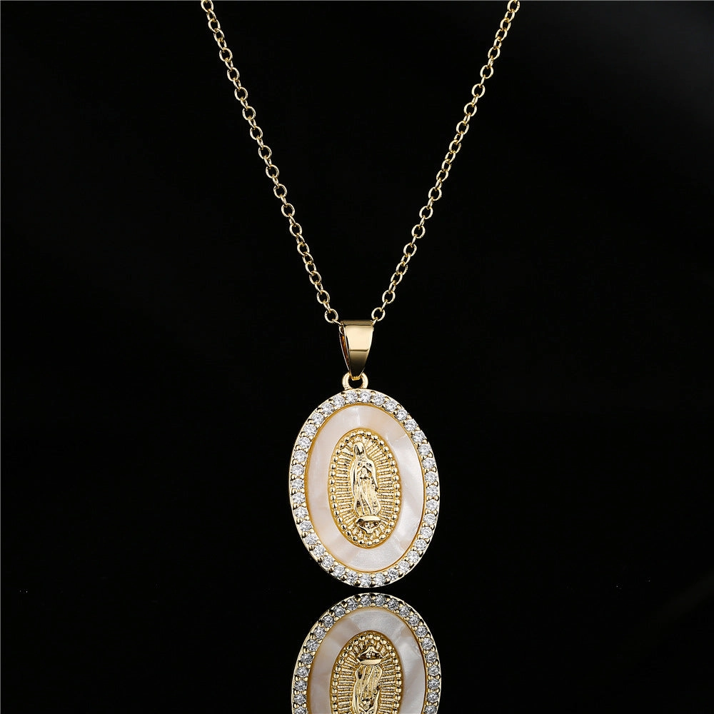 Wholesale Gold Plated Zircon Virgin Mary Alloy Necklaces