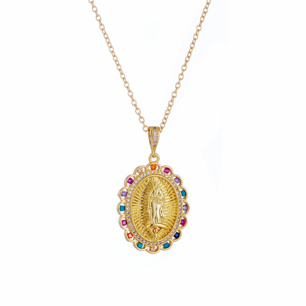 Wholesale Gold Plated Zircon Virgin Mary Alloy Necklaces