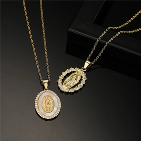 Wholesale Gold Plated Zircon Virgin Mary Alloy Necklaces