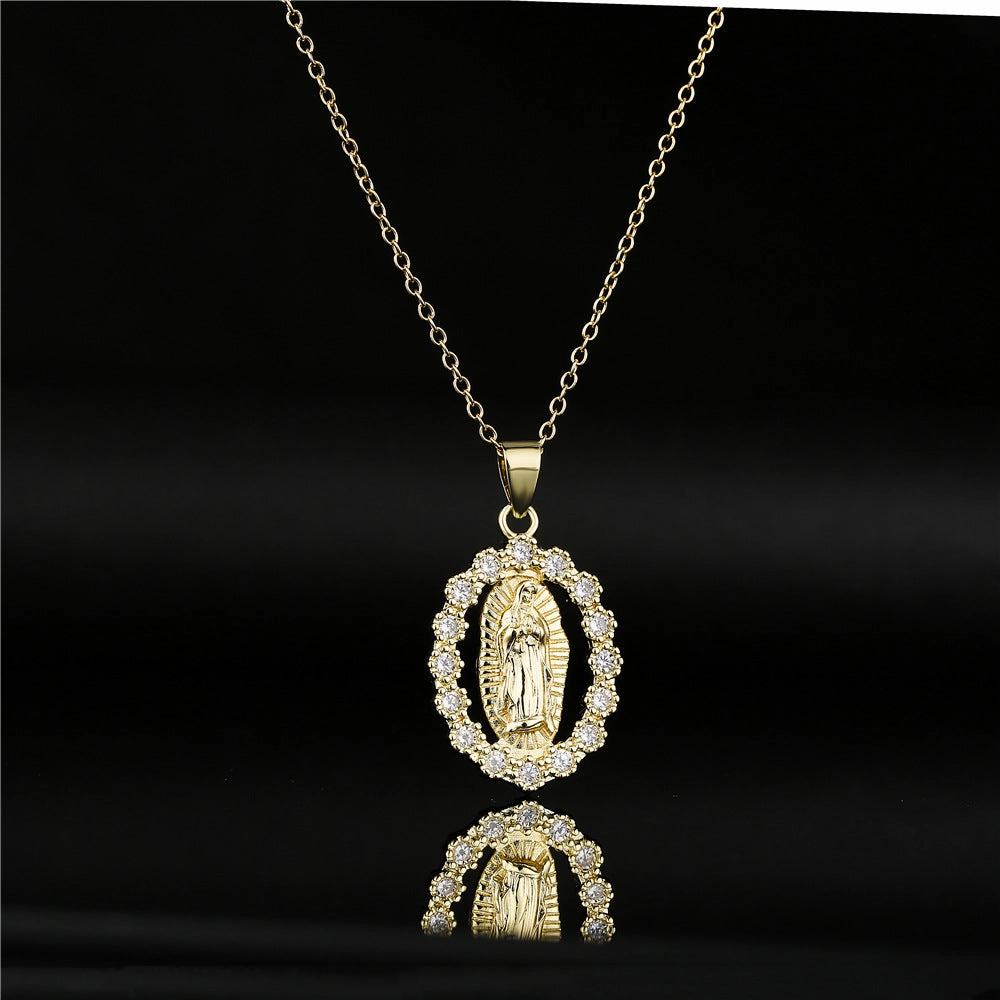 Wholesale Gold Plated Zircon Virgin Mary Alloy Necklaces