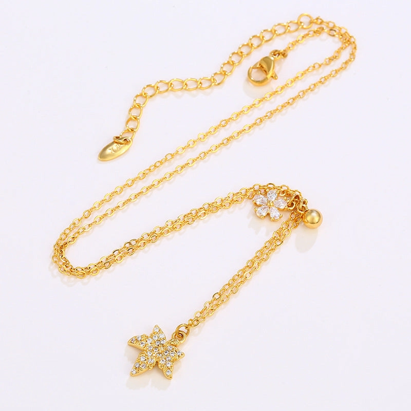 Wholesale Gold-plated Zirconium Maple Leaf Alloy Clavicle Chain