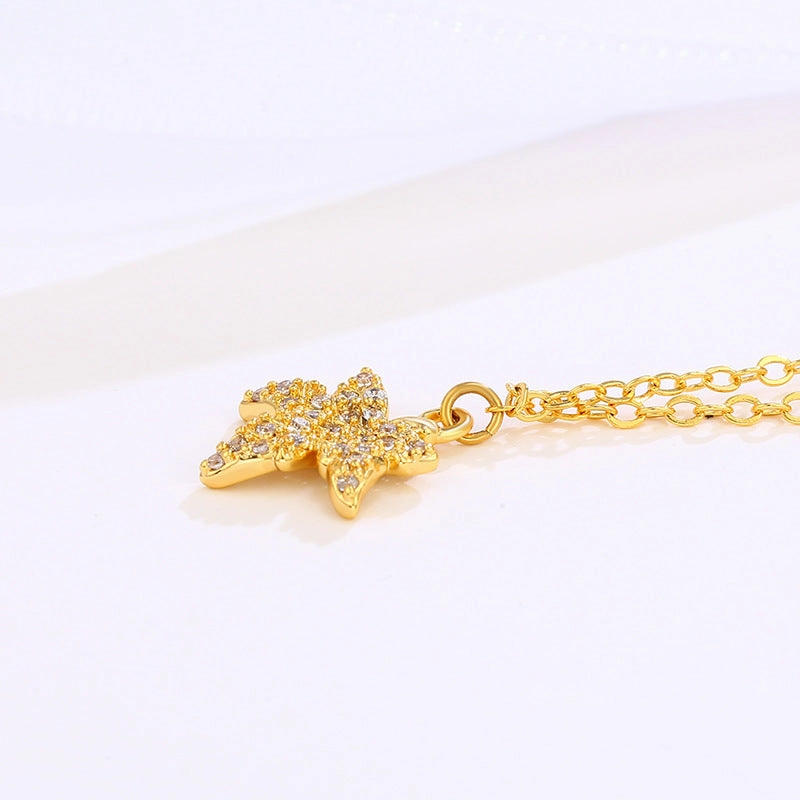 Wholesale Gold-plated Zirconium Maple Leaf Alloy Clavicle Chain