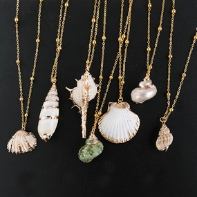Wholesale Gold Rimmed Ocean Style Conch and Seashell Necklaces