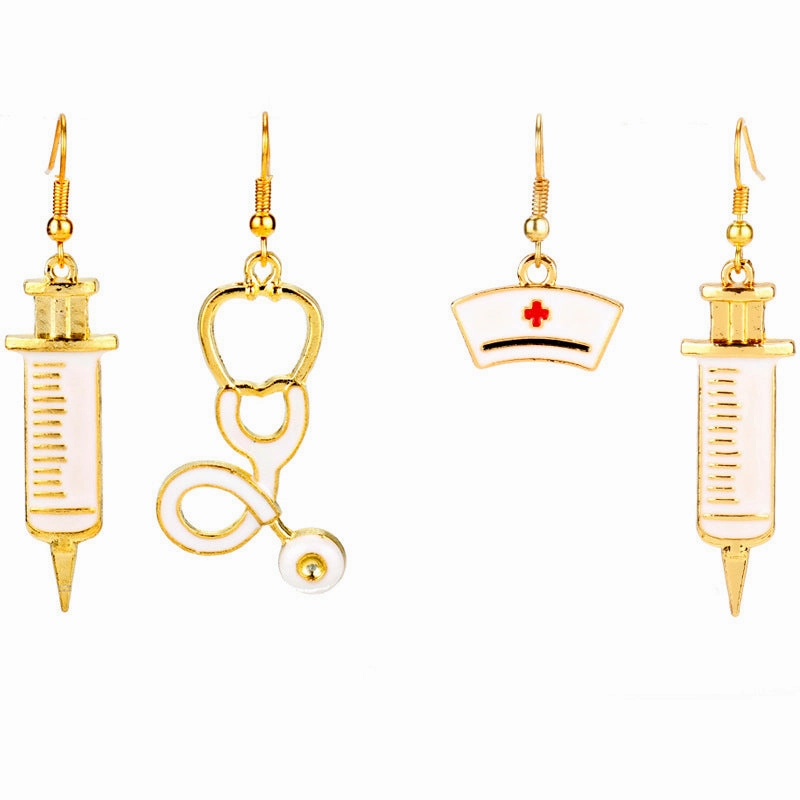 Wholesale Gold Syringe Stethoscope Pendant Hanging Earrings