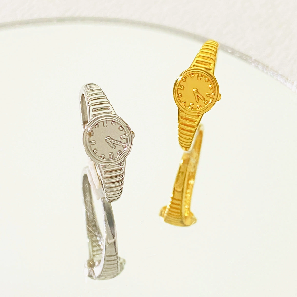 Wholesale gold watch style light luxury couple index finger ring