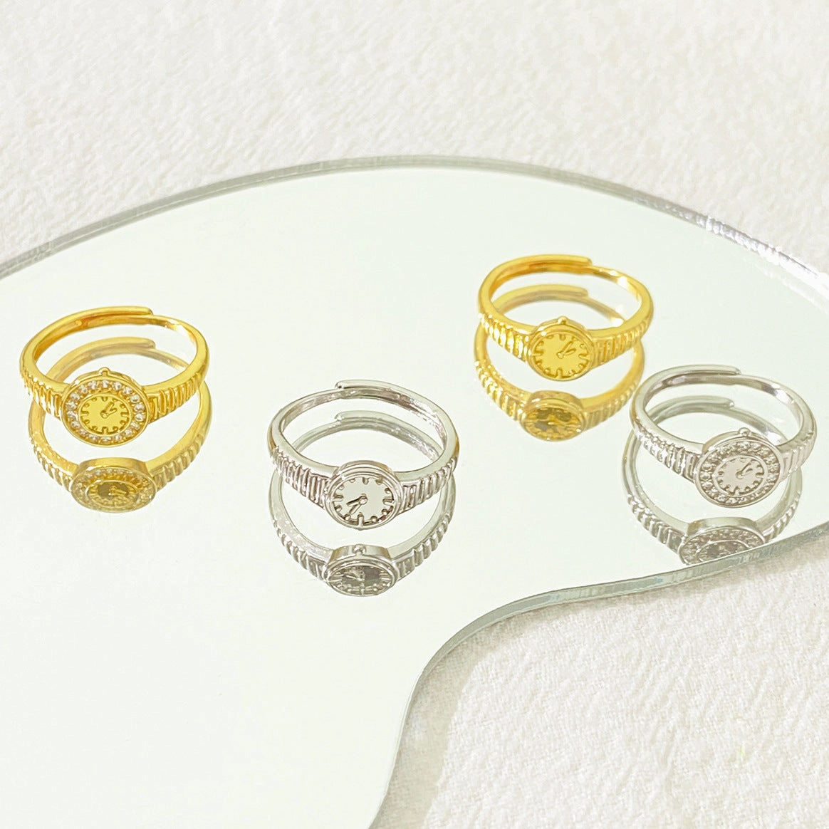 Wholesale gold watch style light luxury couple index finger ring