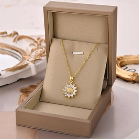 Wholesale Gold Zircon Sunflower Pendant Titanium Steel Necklaces