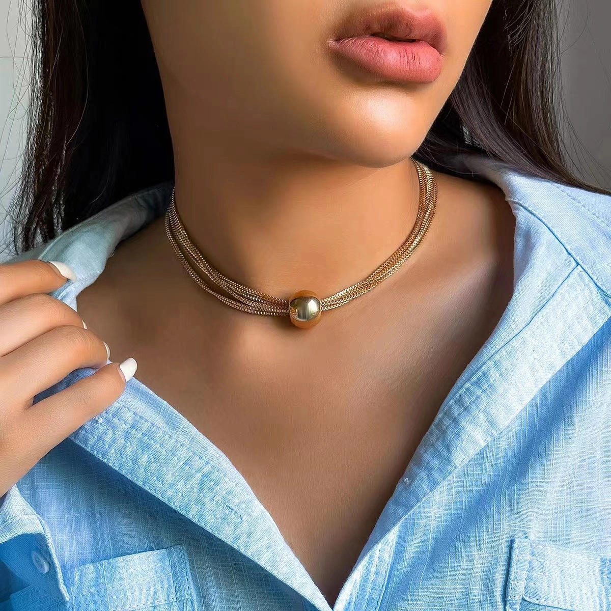 Wholesale Golden Ball Necklace Clavicle Chain