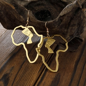 Wholesale Golden Egyptian Queen Hollow Figure Alloy Earrings