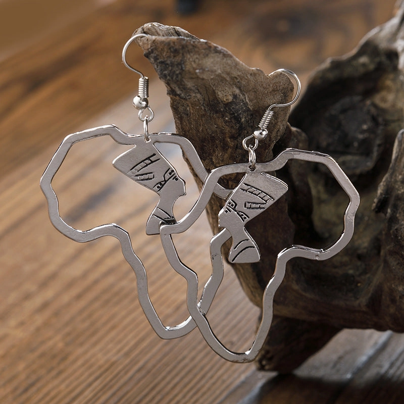 Wholesale Golden Egyptian Queen Hollow Figure Alloy Earrings