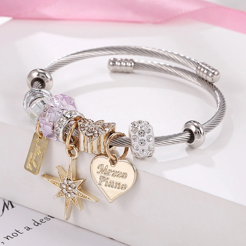 Wholesale Golden Eight-pointed Star Pink Love DIY Stainless Steel Bracelet