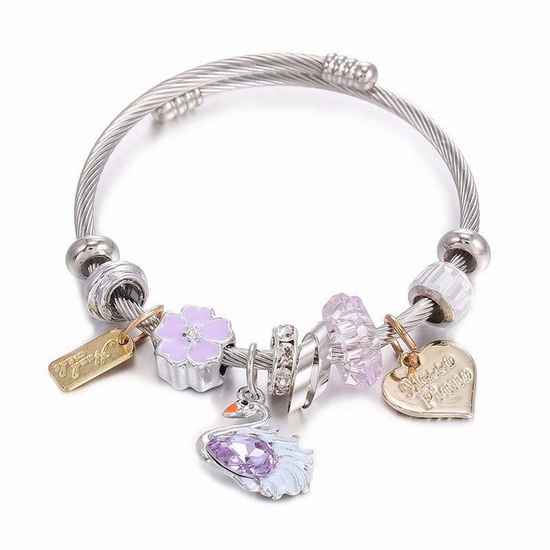 Wholesale Golden Eight-pointed Star Pink Love DIY Stainless Steel Bracelet