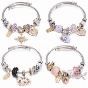 Wholesale Golden Eight-pointed Star Pink Love DIY Stainless Steel Bracelet