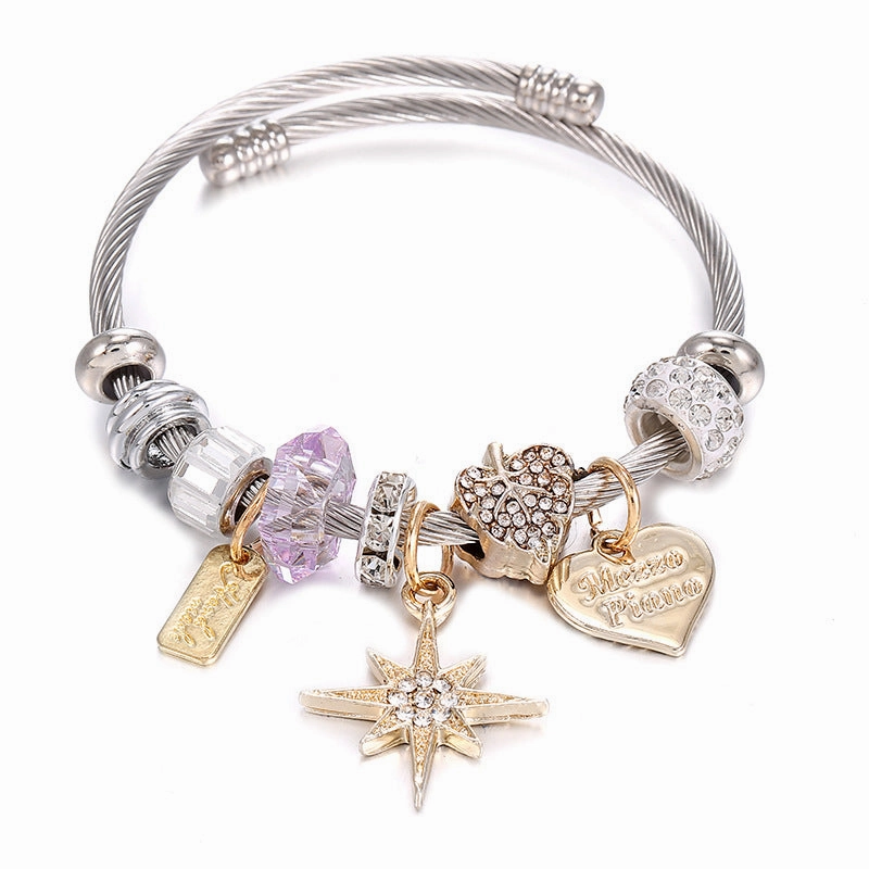 Wholesale Golden Eight-pointed Star Pink Love DIY Stainless Steel Bracelet