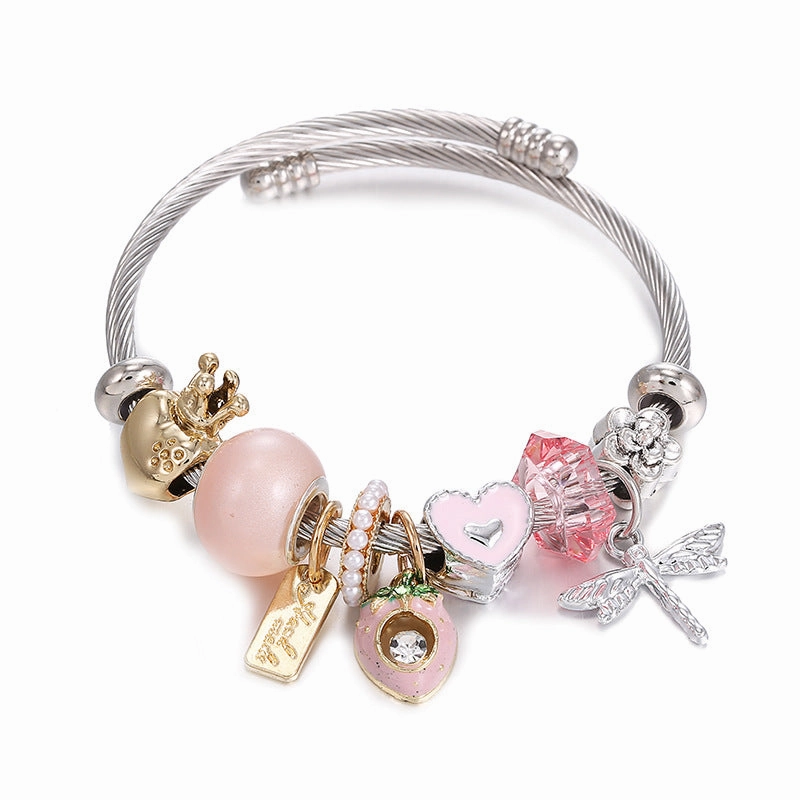 Wholesale Golden Eight-pointed Star Pink Love DIY Stainless Steel Bracelet