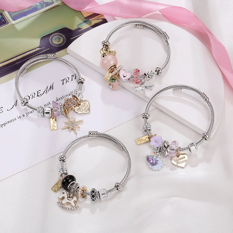 Wholesale Golden Eight-pointed Star Pink Love DIY Stainless Steel Bracelet