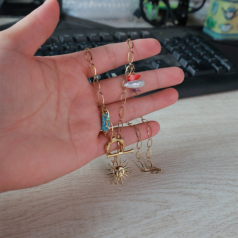 Wholesale Golden Sunflower OT Buckle Pendant Stainless Steel Creative Necklace