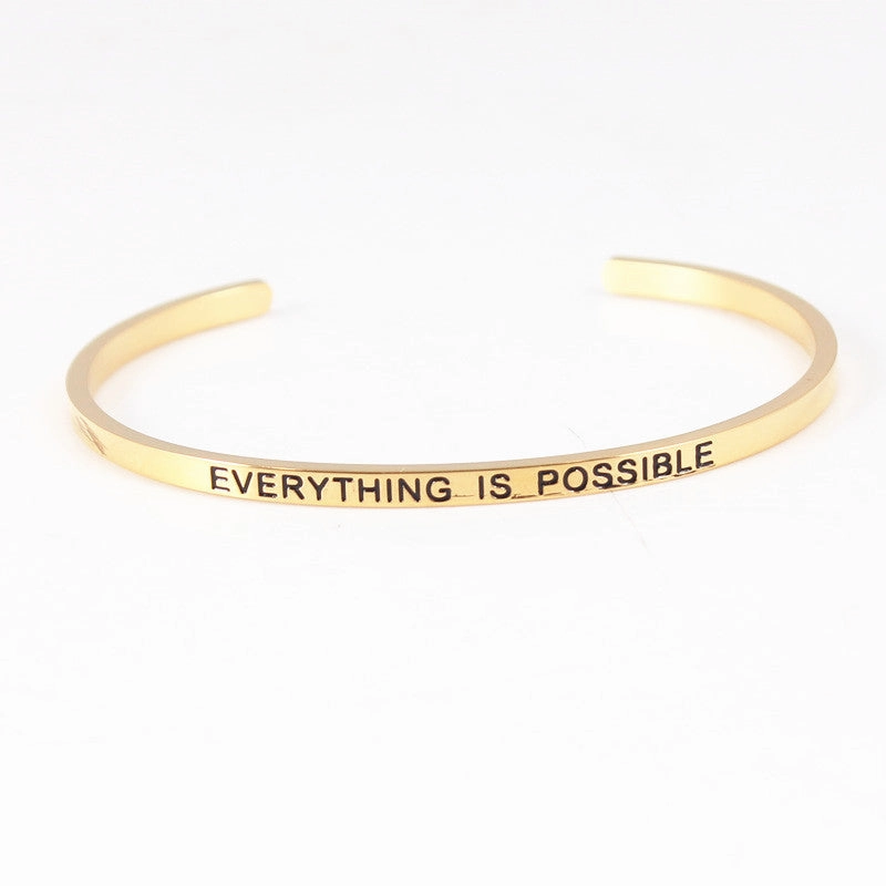 Wholesale Golden Titanium Steel Opening C-shaped Lettering Stainless Steel Couple Bracelet