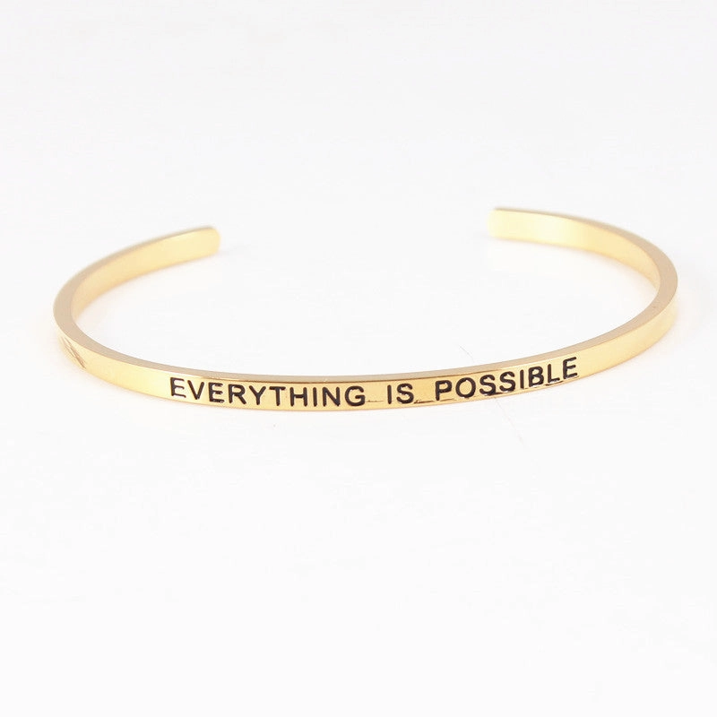 Wholesale Golden Titanium Steel Opening C-shaped Lettering Stainless Steel Couple Bracelet