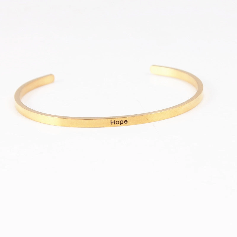 Wholesale Golden Titanium Steel Opening C-shaped Lettering Stainless Steel Couple Bracelet