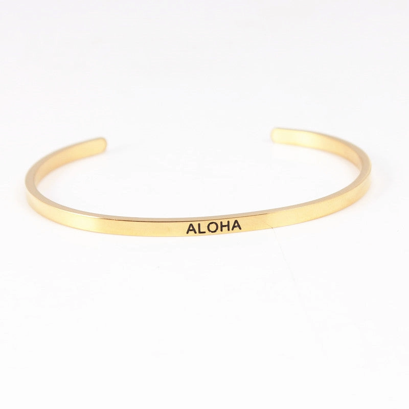 Wholesale Golden Titanium Steel Opening C-shaped Lettering Stainless Steel Couple Bracelet