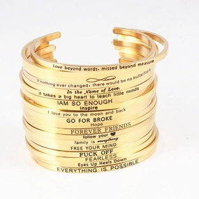 Wholesale Golden Titanium Steel Opening C-shaped Lettering Stainless Steel Couple Bracelet